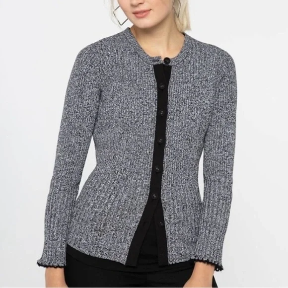 Nic + Zoe Gray & Black Button Down Sweater Cardigan Size Medium - Picture 1 of 9